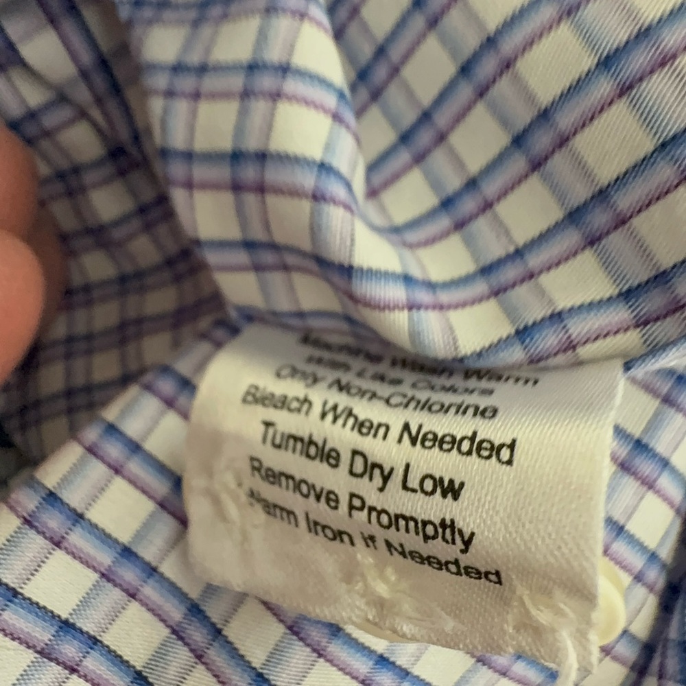 What’s Mens Blue Plaid Long Sleeve Collared‎ Button Up Dress Shirt Fitted Office - Picture 4 of 11